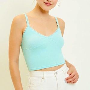 Pacsun Me to We Lace Bustier Cropped Tank Teal